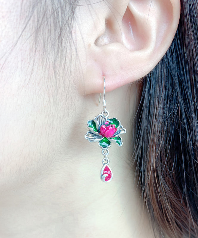 Chic Rose Sterling Silver Lotus Watch Drop Tassel Drop Earrings