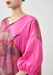 Chic Rose Tie Dye Patchwork Linen Blouse Top Summer