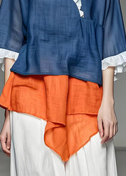 Chic Ruffled Asymmetrical Design Patchwork Cotton Top Summer