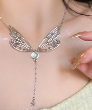 Chic Silk Alloy Gem Stone Butterfly Wing Tassel Pendant Necklace