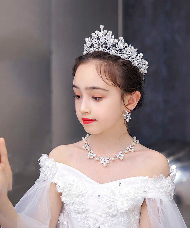 Chic Silk Alloy Zircon Pearl Hollow Out Girl Crown