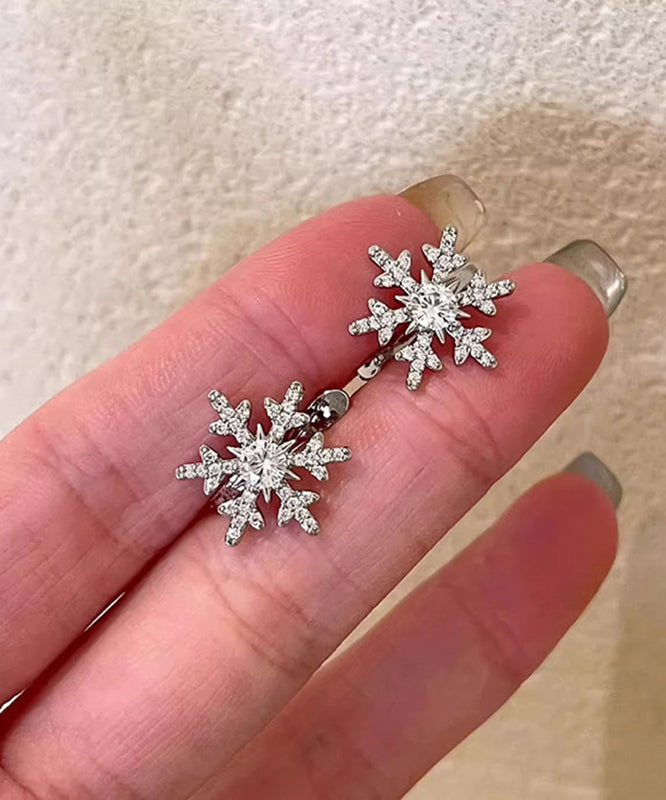 Chic Silk Copper Platinum Plating Zircon Snowflake Stud Earrings