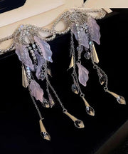 Chic Silk Copper Zircon Acrylic Bow Tassel Drop Earrings