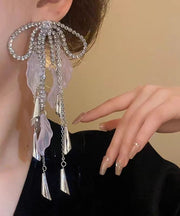 Chic Silk Copper Zircon Acrylic Bow Tassel Drop Earrings