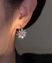 Chic Silk Copper Zircon Snowflake Hoop Earrings