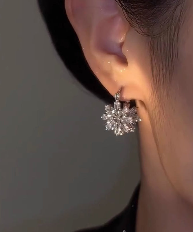 Chic Silk Copper Zircon Snowflake Hoop Earrings