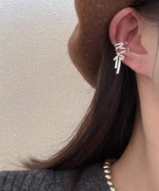 Chic Silk Metal Overgild Bow Hoop Earrings