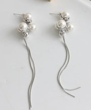 Chic Silk Sterling Silver Alloy Pearl Tassel Drop Earrings