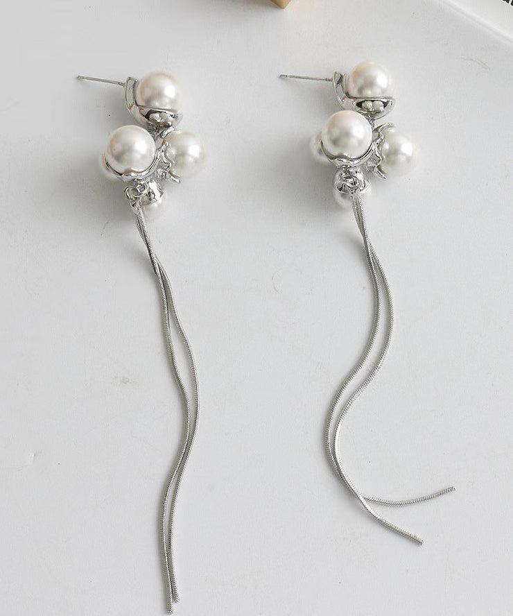 Chic Silk Sterling Silver Alloy Pearl Tassel Drop Earrings