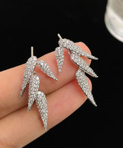 Chic Silk Sterling Silver Bamboo Leaves Stud Earrings