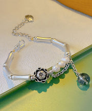 Chic Silk Sterling Silver Pearl Crystal Floral Bamboo Charm Bracelet