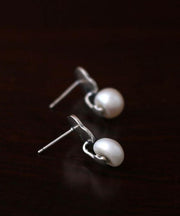 Chic Silk Sterling Silver Pearl Lotus Leaf Stud Earrings