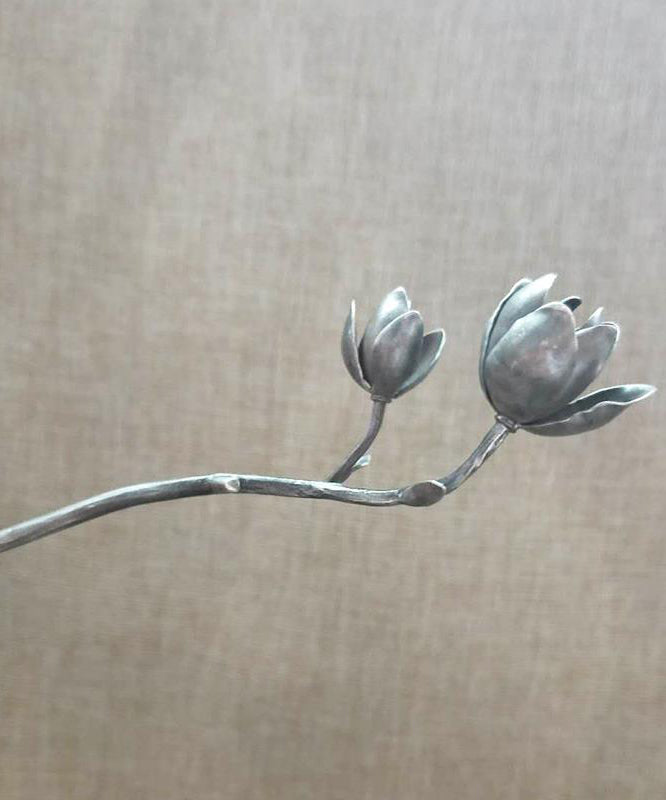 Chic Silk Sterling Silver Yulan Magnolia Hairpin