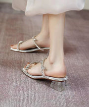 Chic Silver Zircon Peep Toe Chunky Heel Slide Sandals