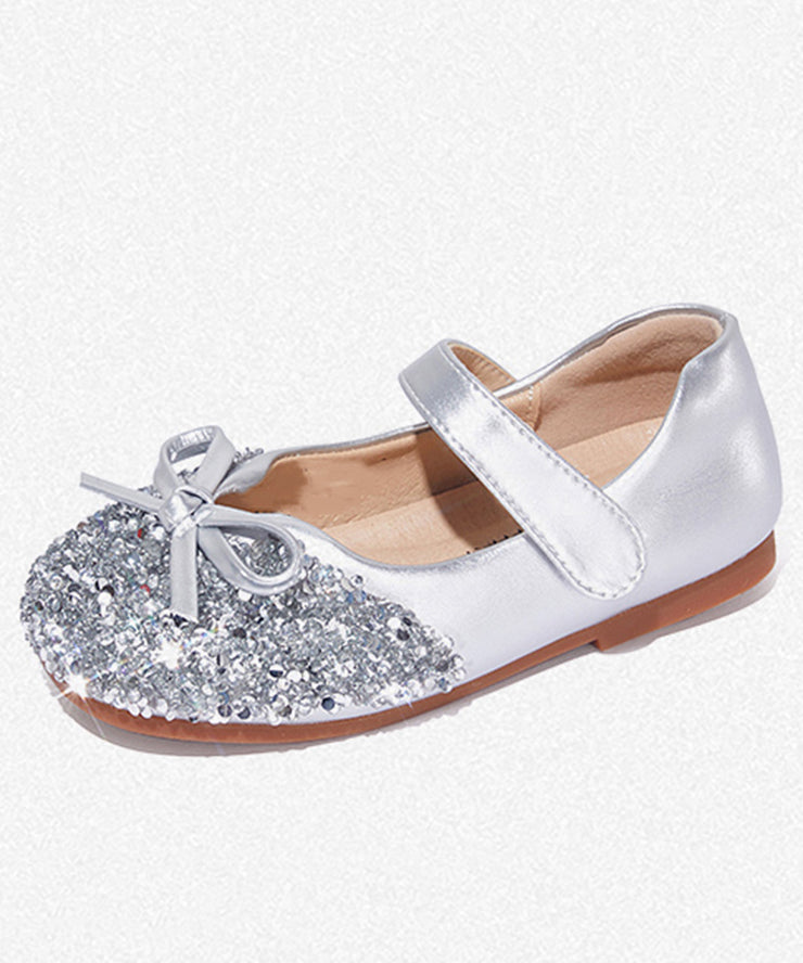 Chic Silvery Bow Buckle Strap Girls Flat Feet Shoes