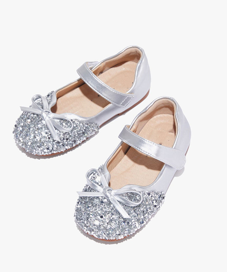 Chic Silvery Bow Buckle Strap Girls Flat Feet Shoes