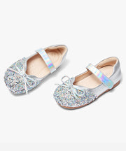 Chic Silvery Bow Buckle Strap Girls Flat Feet Shoes