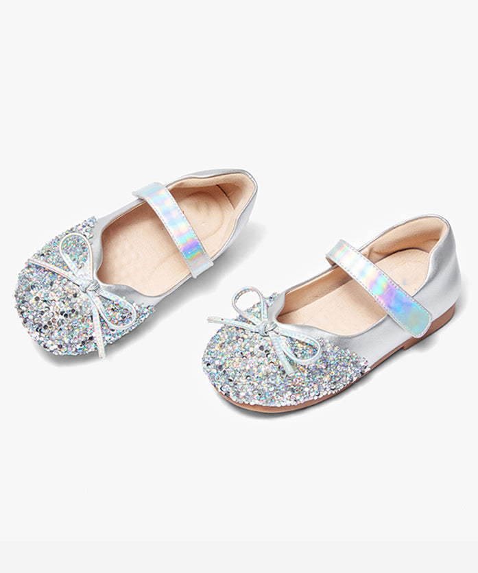 Chic Silvery Bow Buckle Strap Girls Flat Feet Shoes