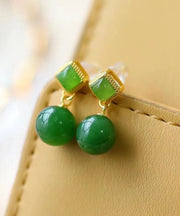 Chic Spinach Green Sterling Silver Overgild Jade Drop Earrings