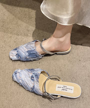 Chic Splicing Blue Cotton Fabric Buckle Strap Slide Sandals