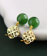 Chic Tea Green Sterling Silver Overgild Zircon Jade Drop Earrings