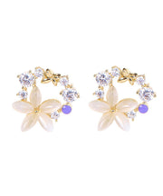 Chic Unique Gold Sterling Silver Alloy Zircon Floral Stud Earrings