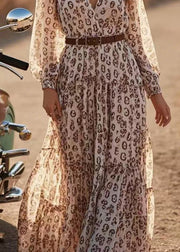 Chic V Neck Print Chiffon Maxi Dress Spring