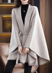 Chic V Neck Tie Waist Patchwork Knit Loose Cardigans Cloak Sleeves