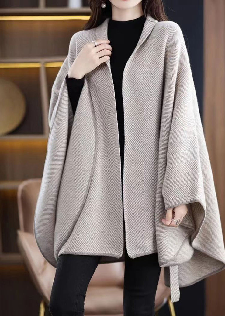 Chic V Neck Tie Waist Patchwork Knit Loose Cardigans Cloak Sleeves