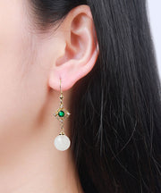 Chic White 14K Gold Inlaid Gem Stone Jade Zircon Drop Earrings