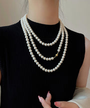 Chic White Alloy Pearl Beading Gratuated Bead Necklace