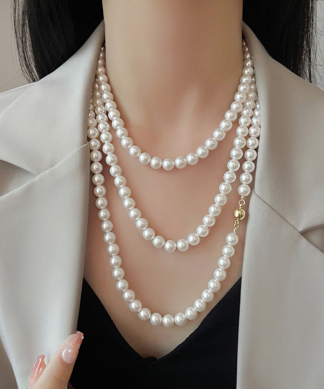 Chic White Alloy Pearl Beading Gratuated Bead Necklace