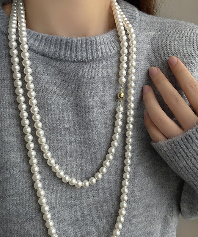 Chic White Alloy Pearl Beading Gratuated Bead Necklace