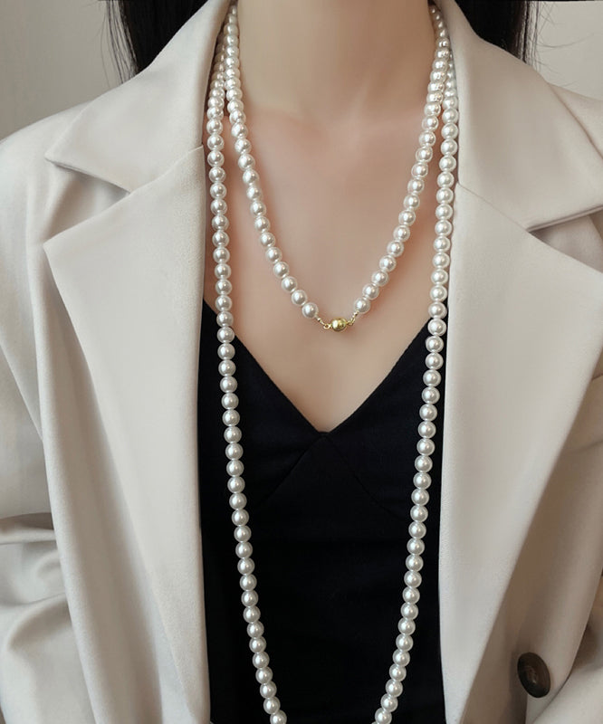 Chic White Alloy Pearl Beading Gratuated Bead Necklace