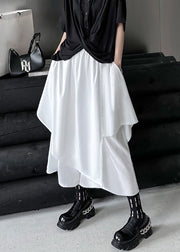 Chic White Asymmetrical Elastic Waist Patchwork Cotton Pants Skirt Fall