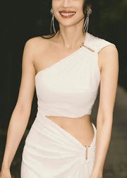 Chic White Asymmetrical Hollow Out Cotton Dress Sleeveless