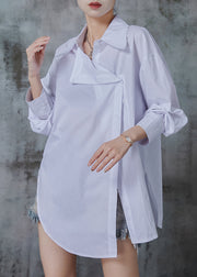 Chic White Asymmetrical Oversized Cotton Blouses Fall