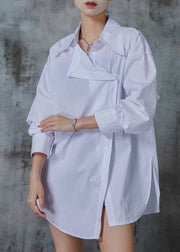 Chic White Asymmetrical Oversized Cotton Blouses Spring