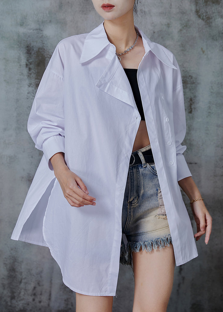 Chic White Asymmetrical Oversized Cotton Blouses Spring