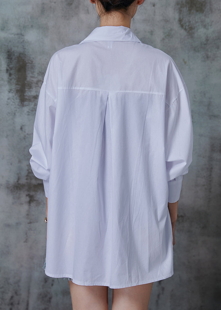 Chic White Asymmetrical Oversized Cotton Blouses Spring