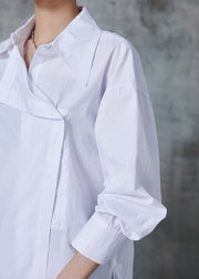 Chic White Asymmetrical Oversized Cotton Blouses Spring