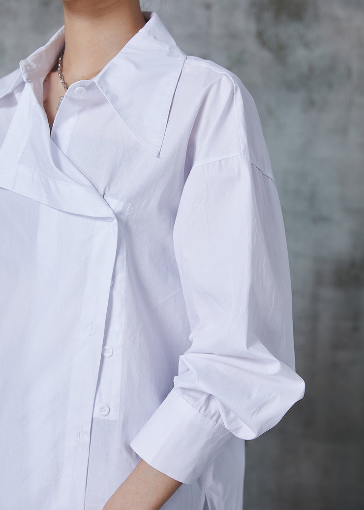 Chic White Asymmetrical Oversized Cotton Blouses Fall