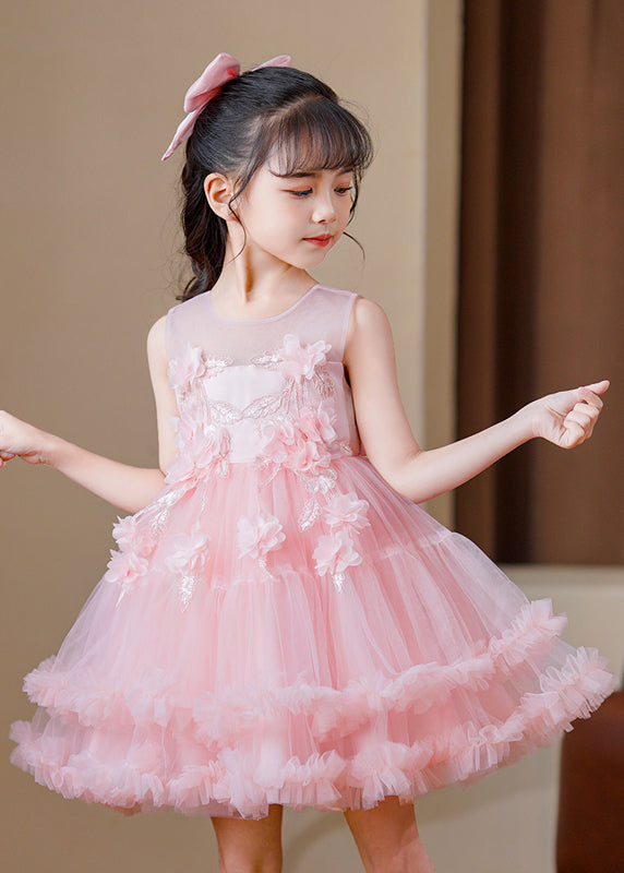 Chic White Butterfly Embroideried Tulle Girls Mid Dress Summer