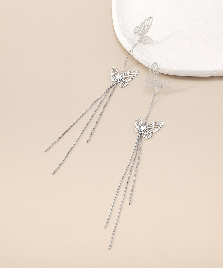 Chic White Butterfly Tassel Zircon Drop Earrings