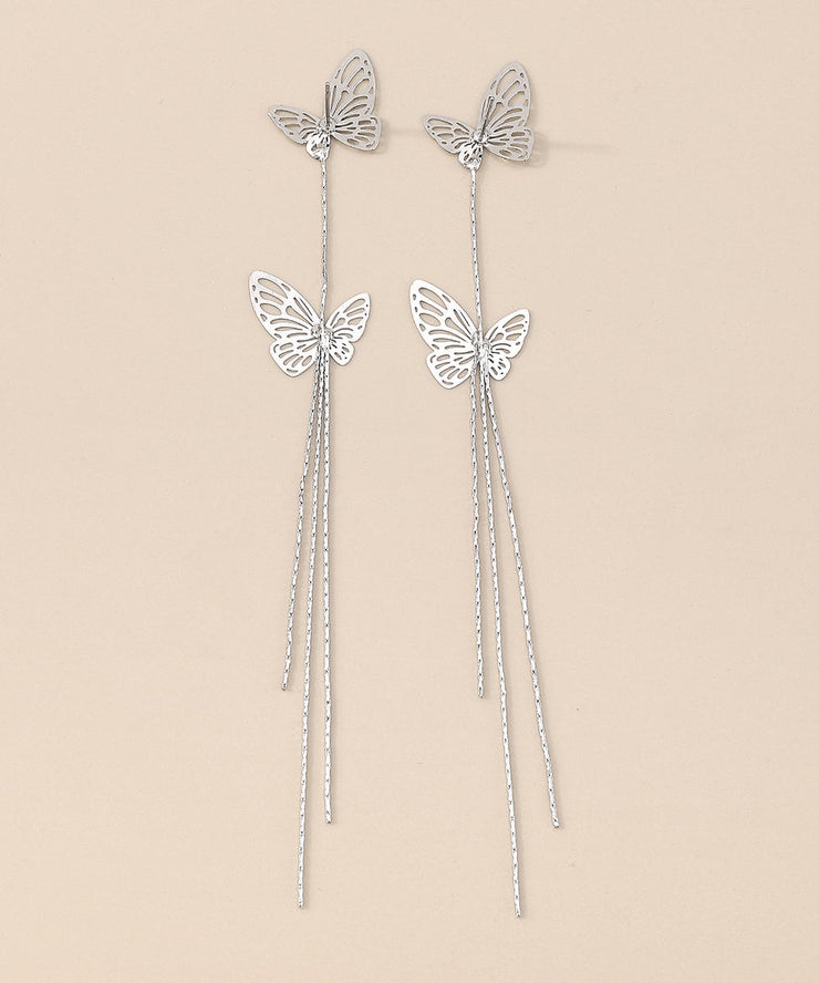 Chic White Butterfly Tassel Zircon Drop Earrings