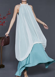 Chic White Cold Shoulder Patchwork Chiffon Vacation Dresses Summer