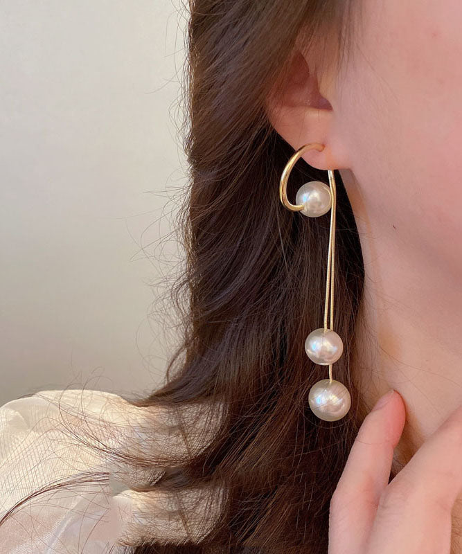 Chic White Copper Pearl Tassel Drop Earrings