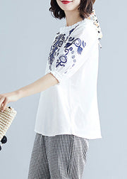 Chic White Embroideried Cotton T Shirt Summer