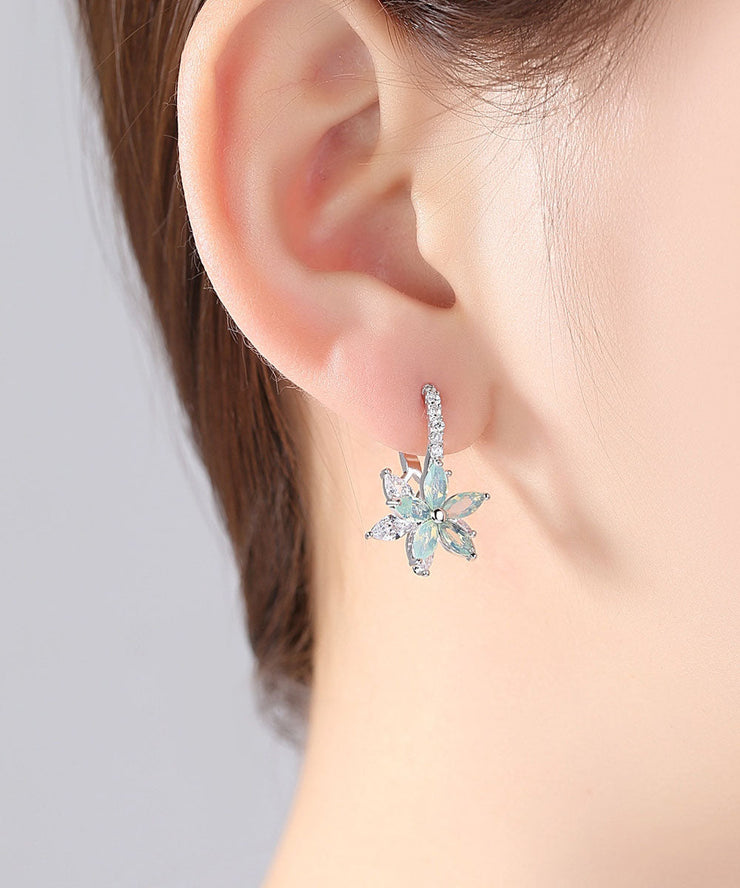 Chic White Flower Zircon Copper Hoop Earrings