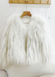 Chic White Fox Collar Tassel Leather And Fur Coats Winter